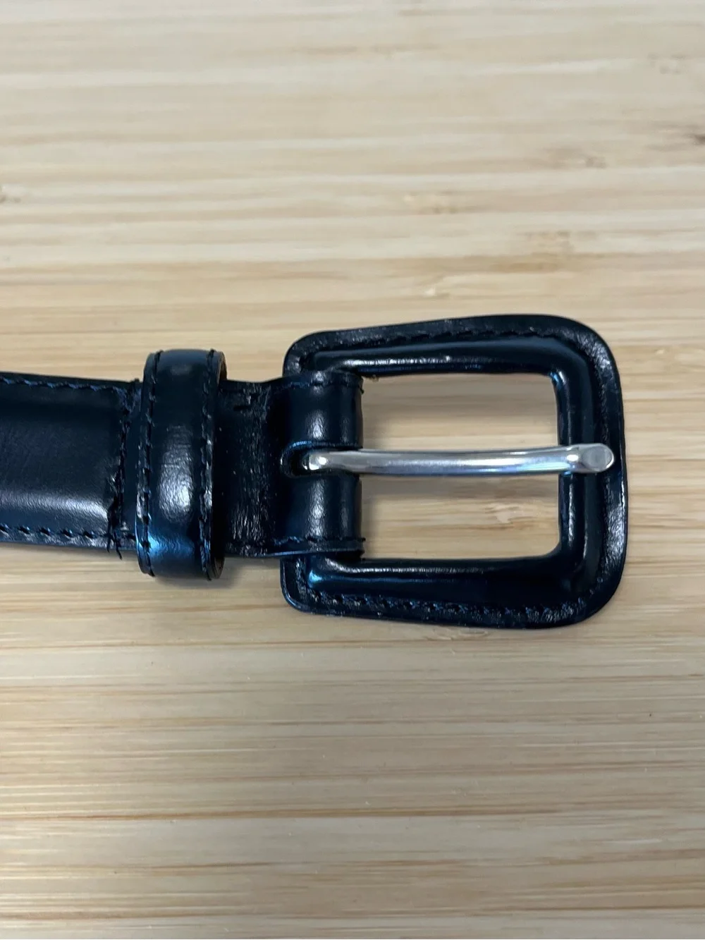 Talbots Black Leather Belt with Silver-Tone Leather Buckle Size L Made in Italy